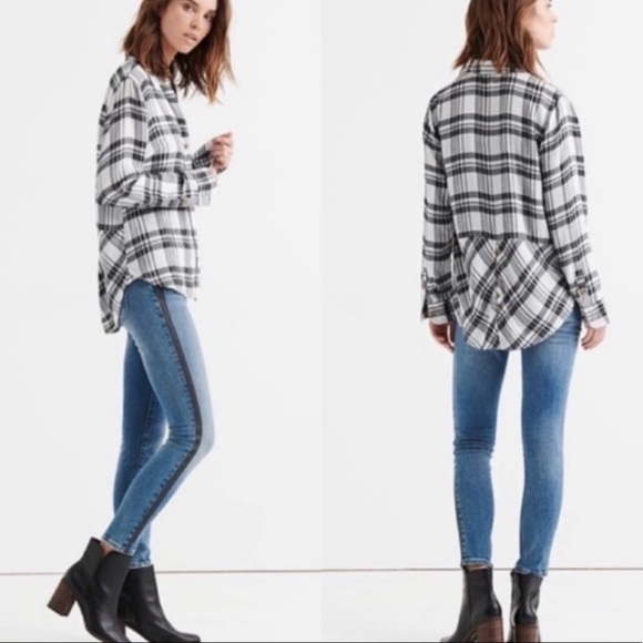 Lucky Brand Tops - Lucky Bungalow Plaid B&W Split Back Button Down Tunic Sz XS